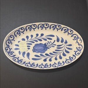 ARTISAN De LUXE HOME Blue Rose Scroll Melamine Oval Platter - 100% Melamine